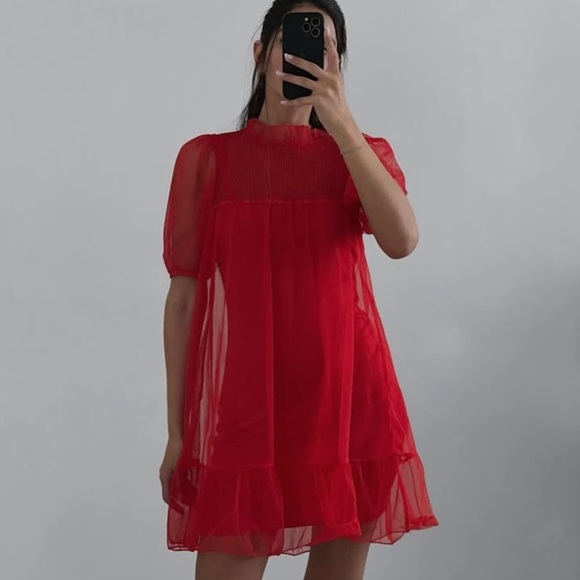H&M Women’s Mesh Dress Red M 20” - Picture 4 of 7